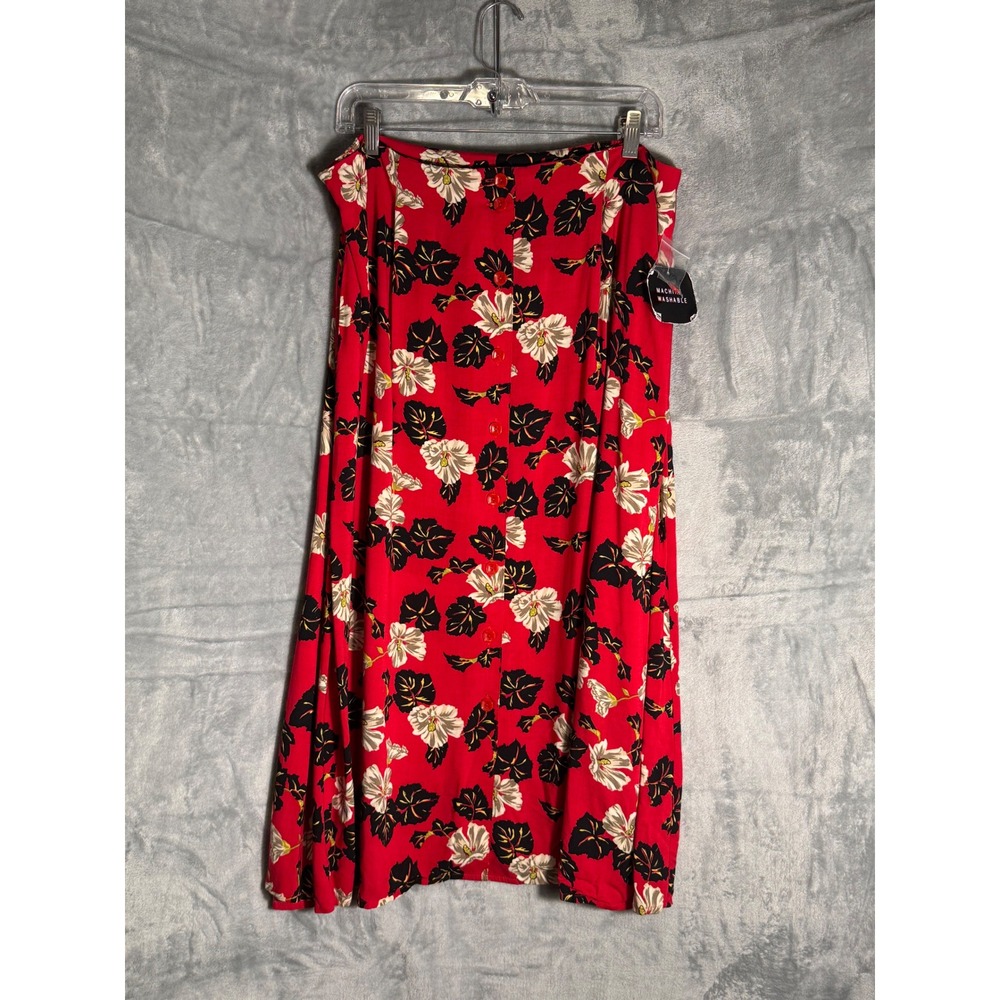 Sag Harbor Woman Red Floral Button Front Midi Skirt Plus Size 1X New vintage